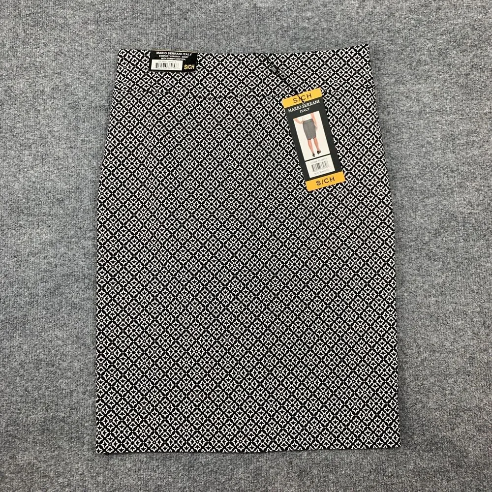 Mario Serrani Italy Pencil Skirt Womens S Black White Stretch Geo Print Pull On